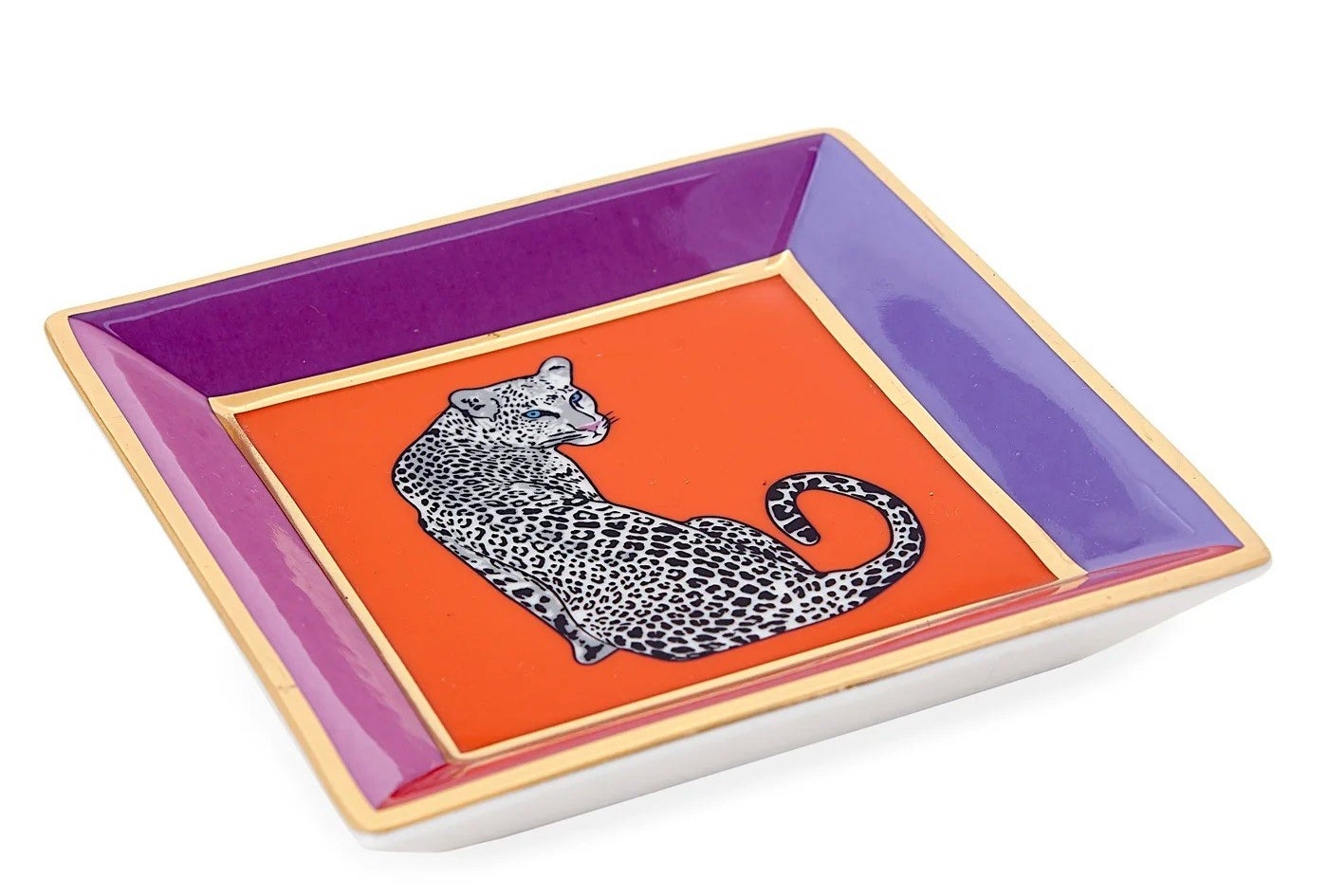 the purple and red dish with a snow leopard in the middle