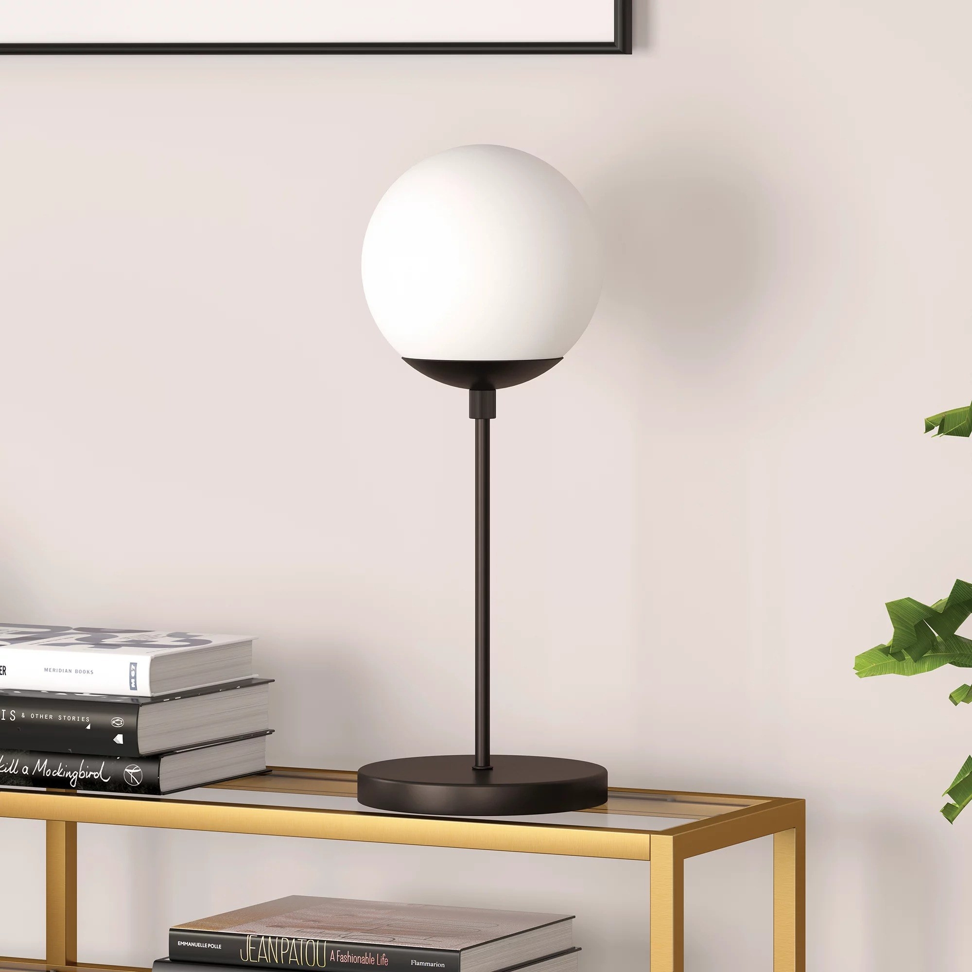 Black globe lamp with large round white top