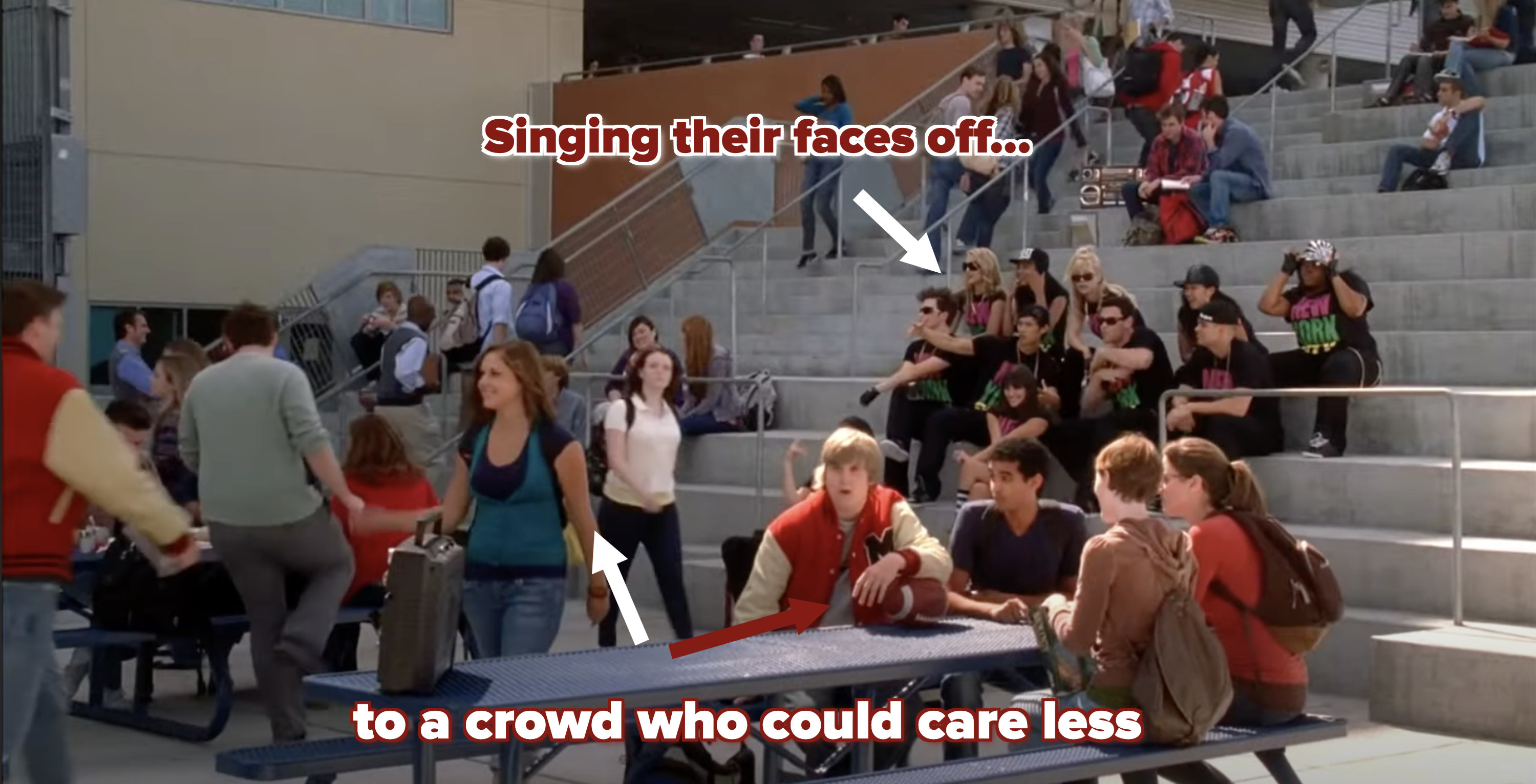 &quot;Glee&quot; cast performing at the outdoor lunch area at school