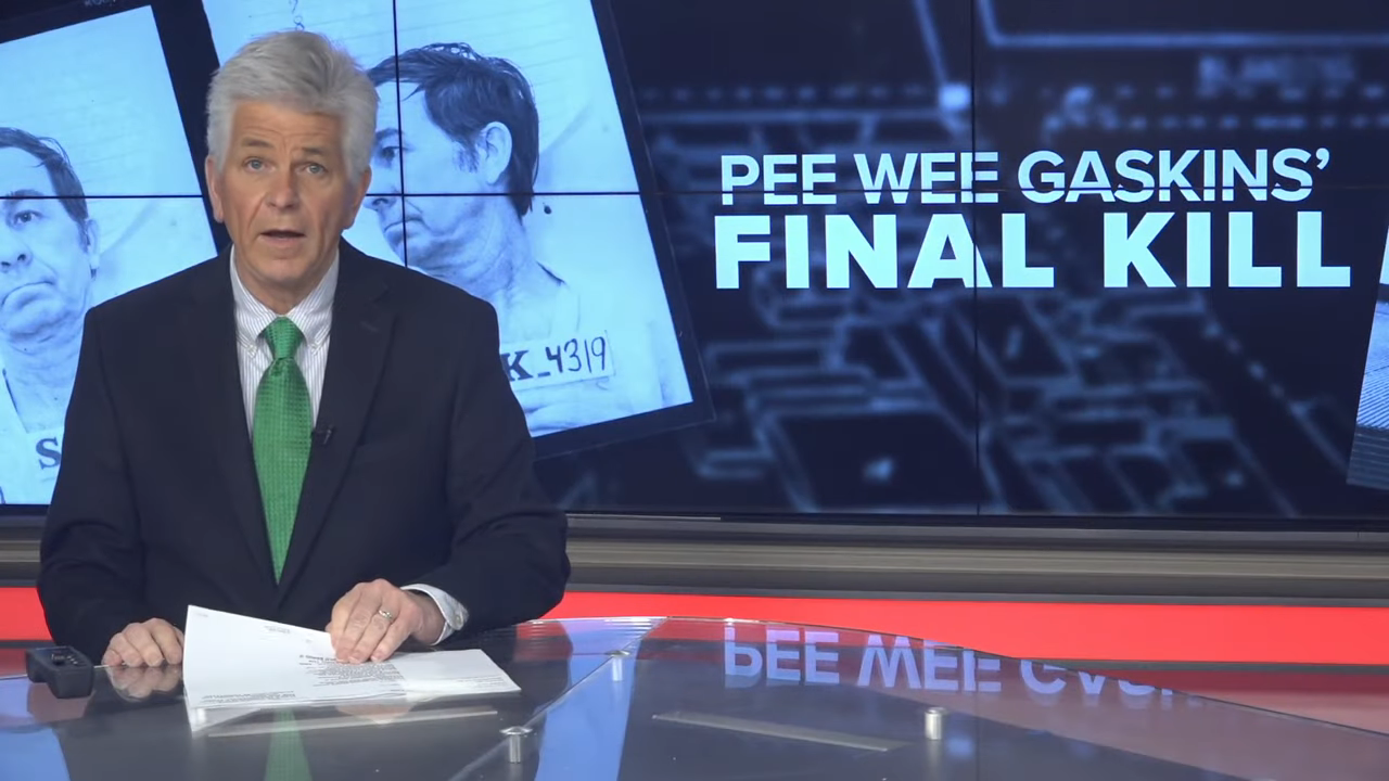 Screenshot of a news report about &quot;Pee Wee&quot; Gaskins