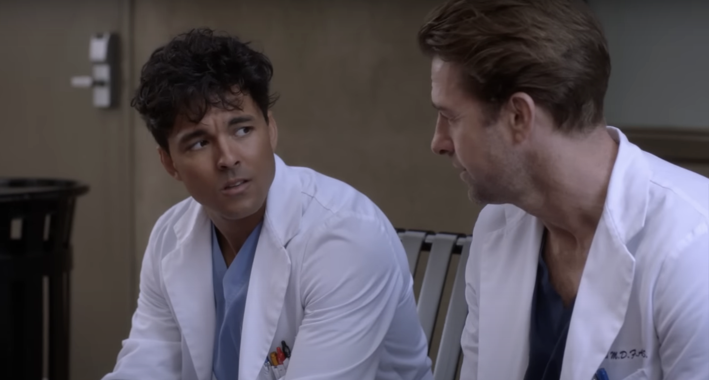 Two doctors on Grey&#x27;s Anatomy looking concerned