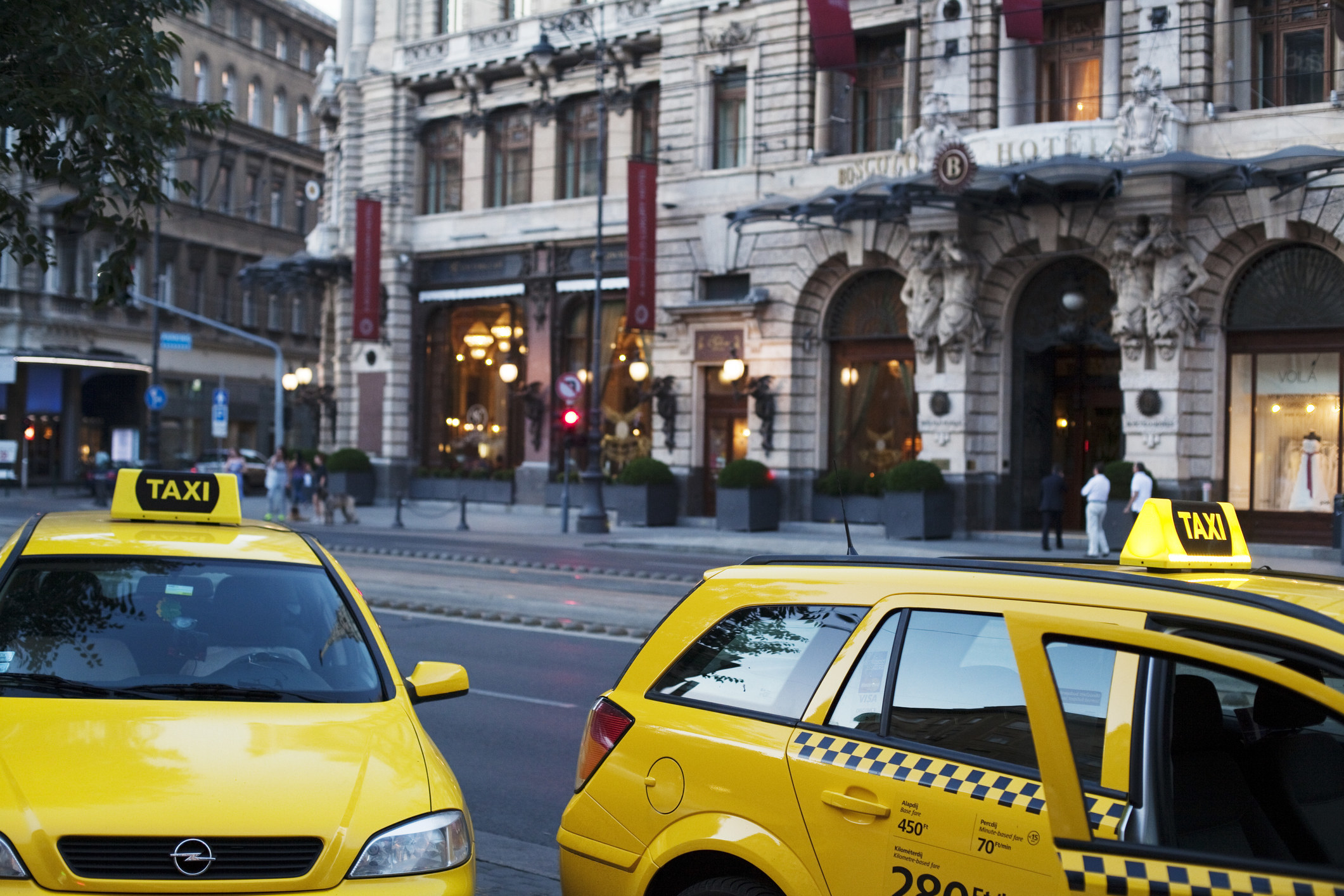 Taxis on a busy street