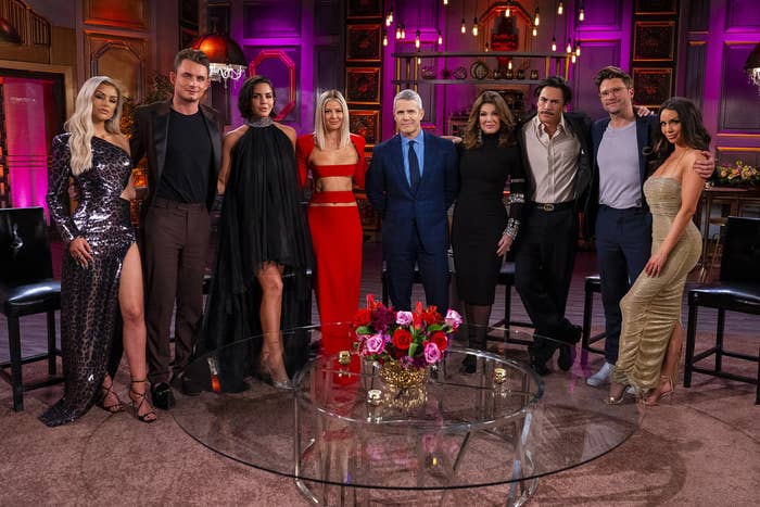 The cast of vanderpump rules poses for a photo at the reunion taping
