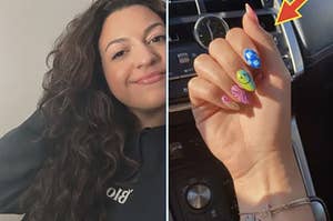 a side by side photo of the author and her nails