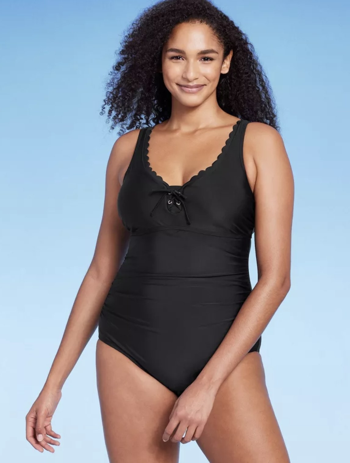 Women's Cutout Scallop Trim One Piece Swimsuit -cupshe-black-small : Target