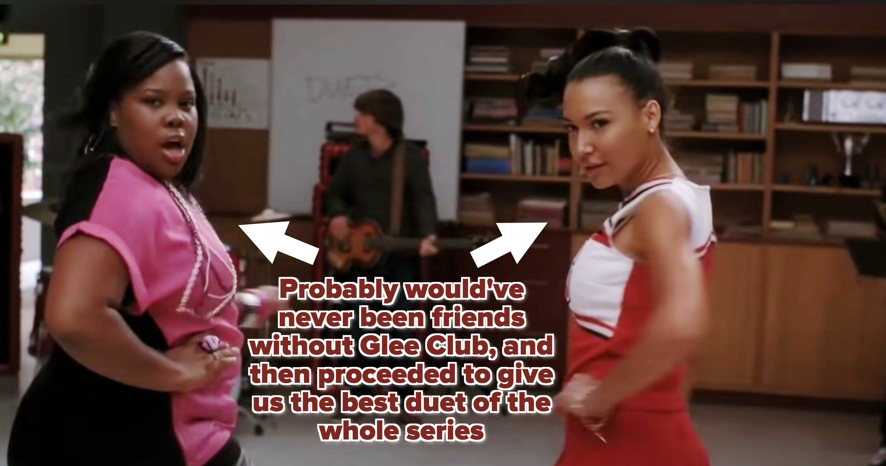 Santana and Mercedes from &quot;Glee&quot; looking at the camera