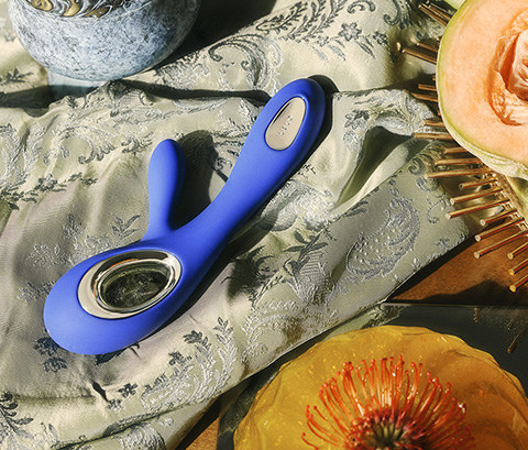 Blue rabbit vibrator on textiles