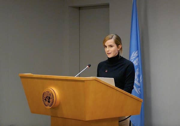 Emma at a podium