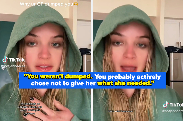 jennifer sharing her thoughts with the text "you weren't dumped you probably actively chose not to give her what she needed