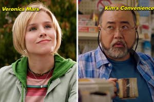 A split thumbnail, with two images - one showing Veronica Mars and one showing Appa in Kim's Convenience