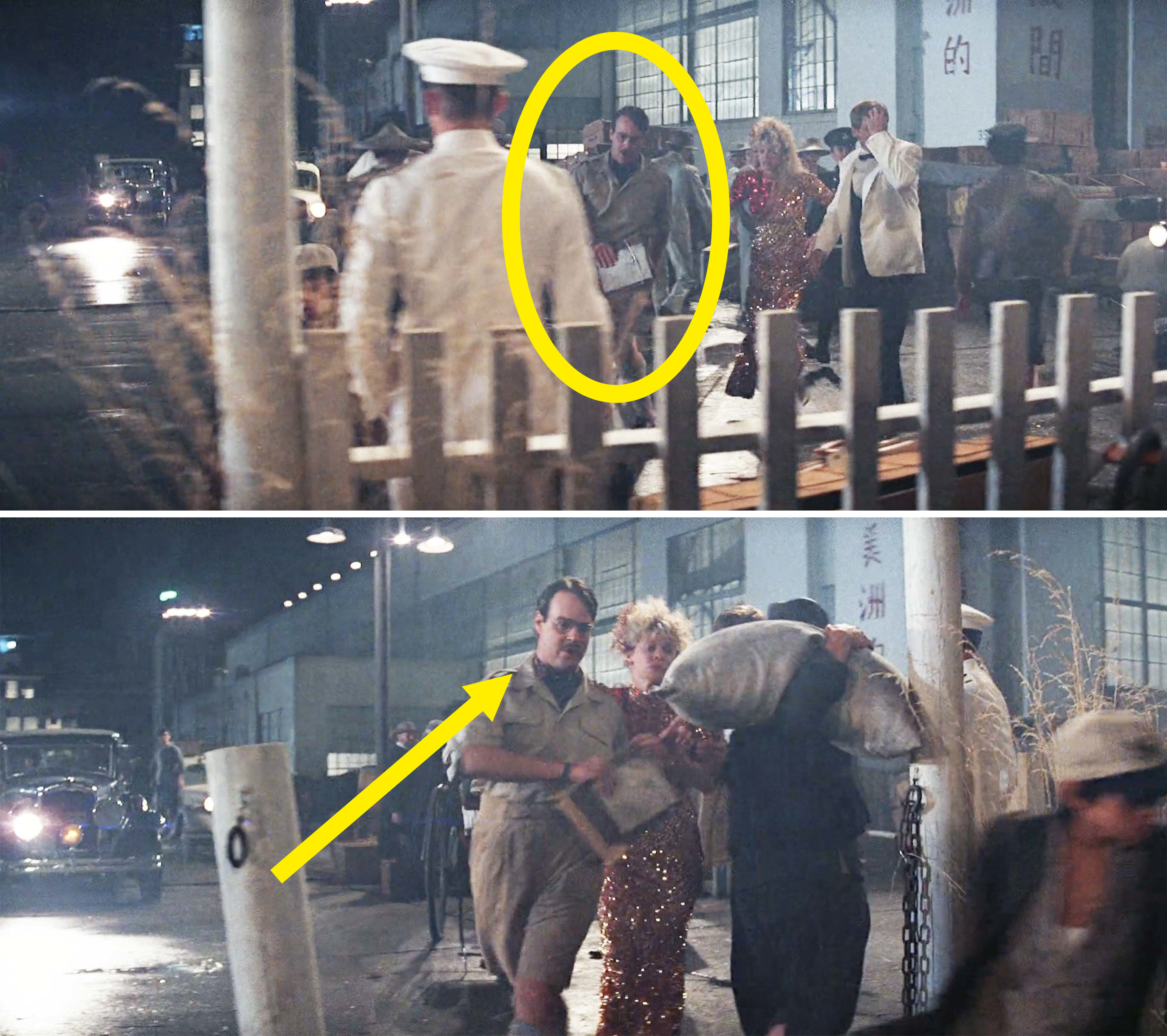 circle and arrow pointing to him in the scene