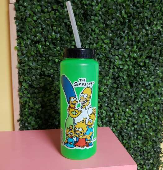 The Simpsons plastic water bottle with straw