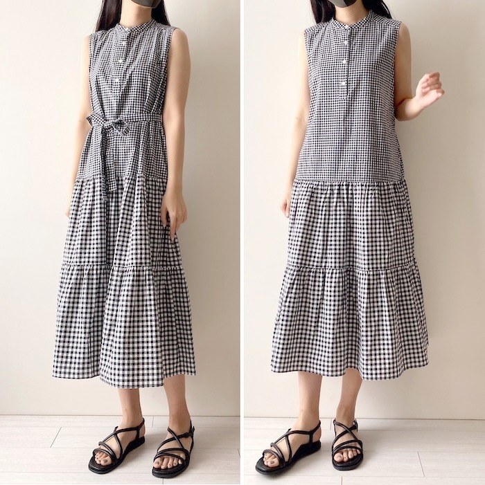 UNIQLO(ユニクロ)のオススメの涼しげファッションアイテム「スラブコットンワンピース(ノースリーブ・標準丈・114.5~125.5cm)」のコーディネート