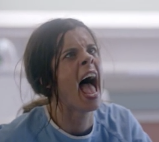 closeup of a woman yelling