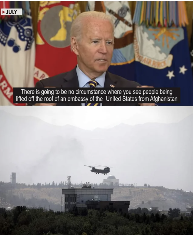 Screenshot of Joe Biden making that statement and a photo of a plane
