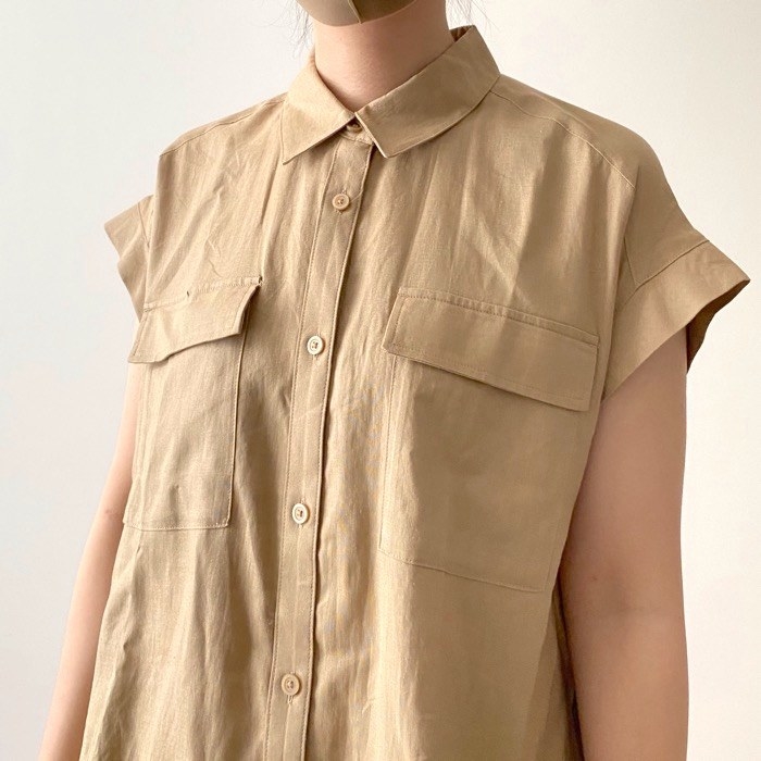 GU（ジーユー）のオススメのワンピース「リネンブレンドシャツワンピース(半袖)+E」のコーディネート