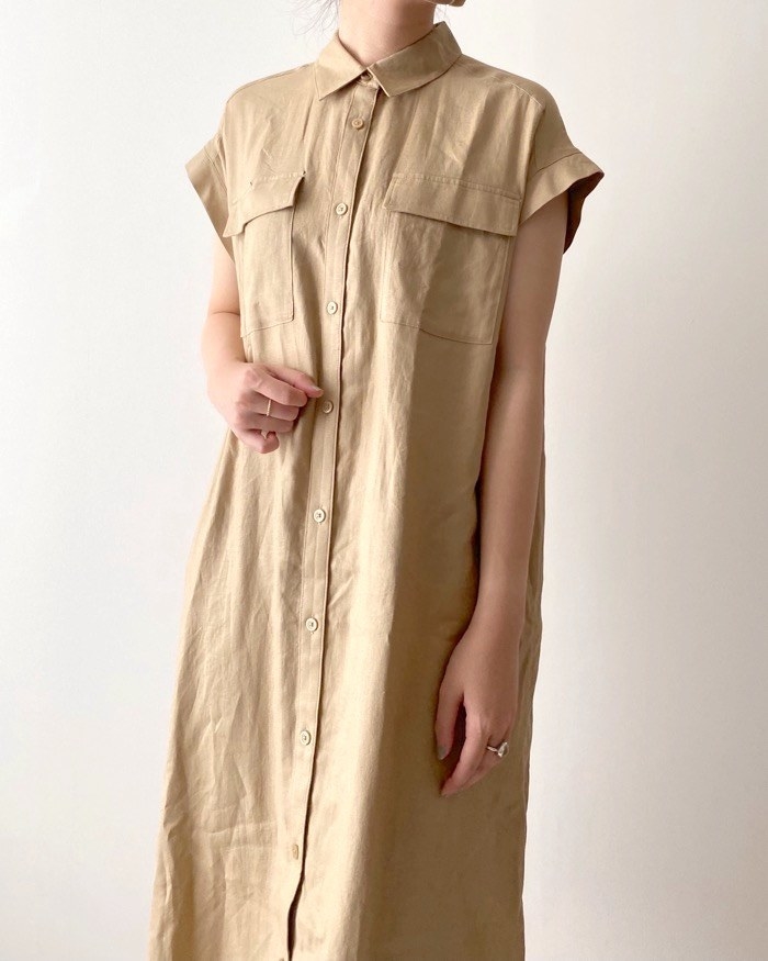 GU（ジーユー）のオススメのワンピース「リネンブレンドシャツワンピース(半袖)+E」のコーディネート