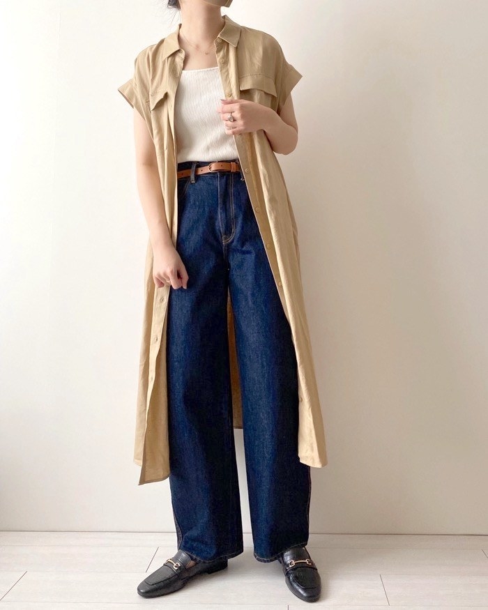 GU（ジーユー）のオススメのワンピース「リネンブレンドシャツワンピース(半袖)+E」のコーディネート