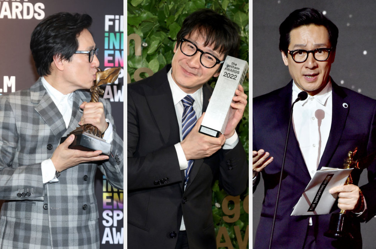 him at the 3 different events, holding or kissing his award