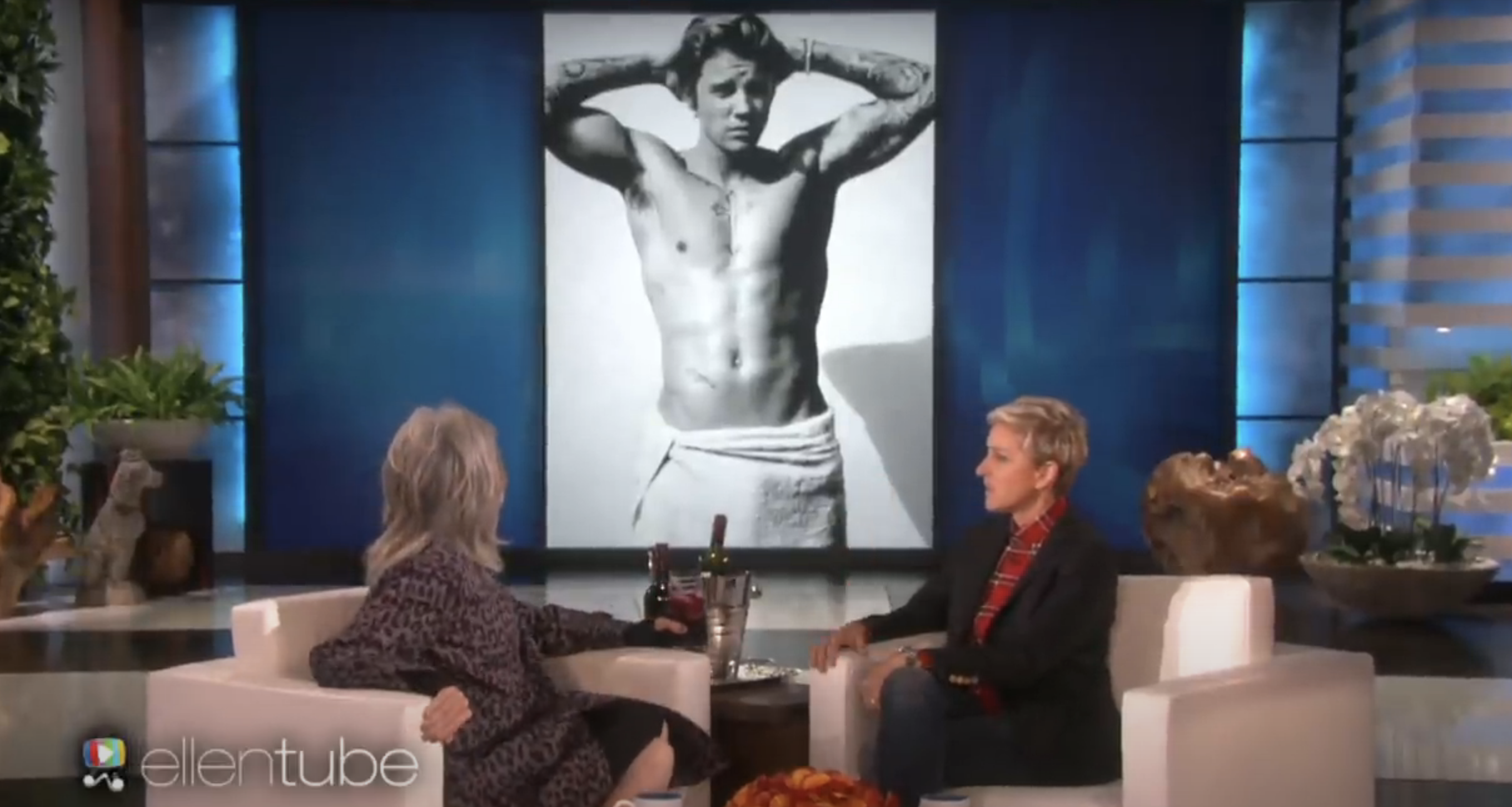 the photo blown up on a screen on the ellen show