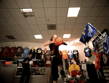 she&#x27;s doing flips and then dunking the ball in the hoop