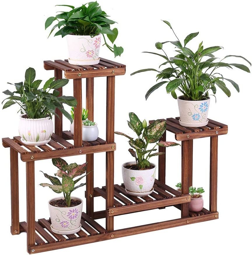plant stand with different levels and places to put planted pots