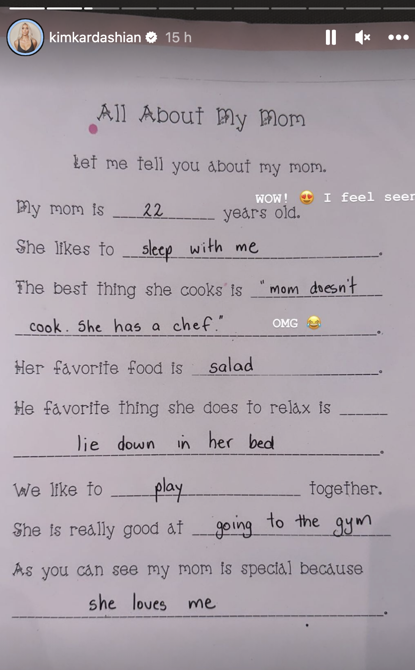 Screenshot from Kim's Instagram stories