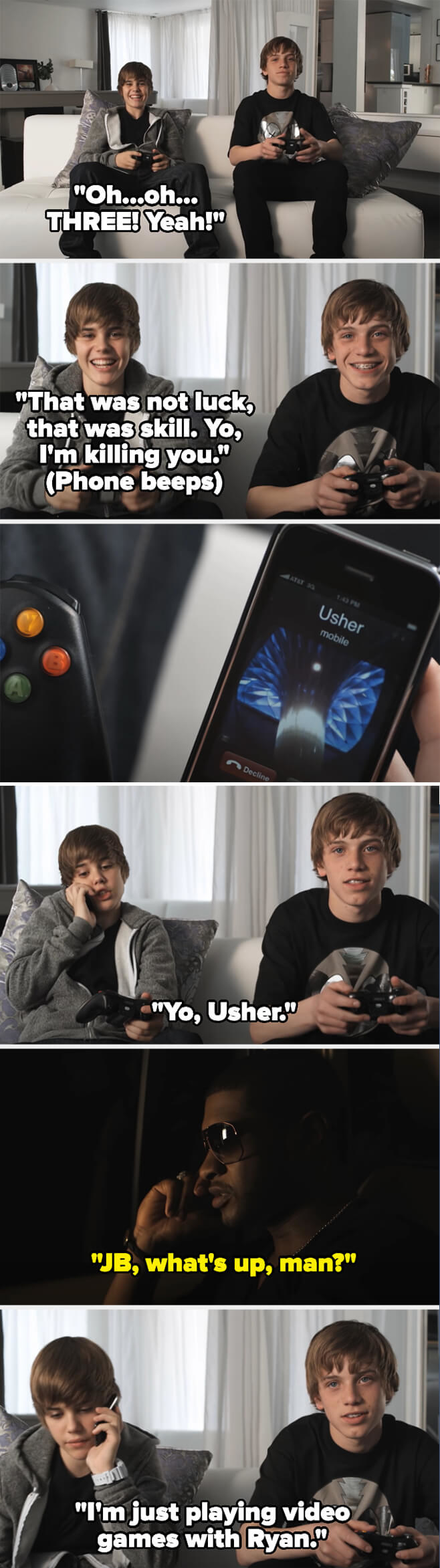 justin playing video games when he gets a phone call