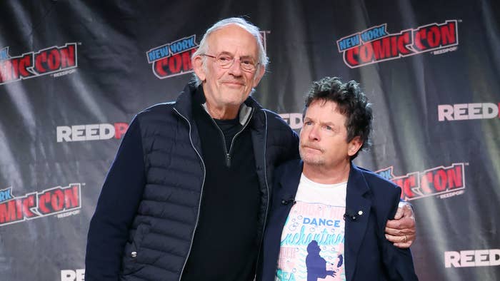 Actors Christopher Lloyd and Michael J. Fox, the stars of the 'Back to the Future' trilogy.