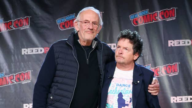 Actors Christopher Lloyd and Michael J. Fox, the stars of the 'Back to the Future' trilogy.