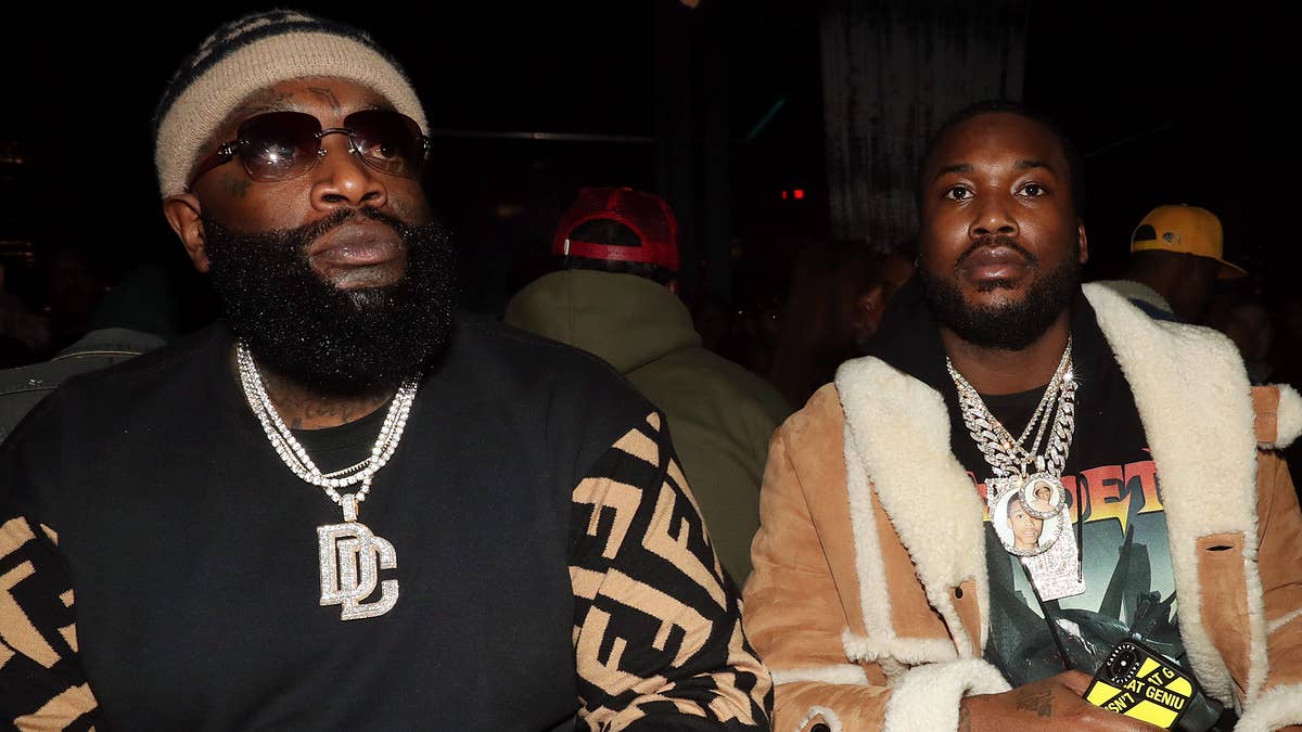 In an appearance on 'Drink Champs,' Rick Ross said there's nothing be love between him and frequent collaborator Meek Mill despite past rumors of beef.