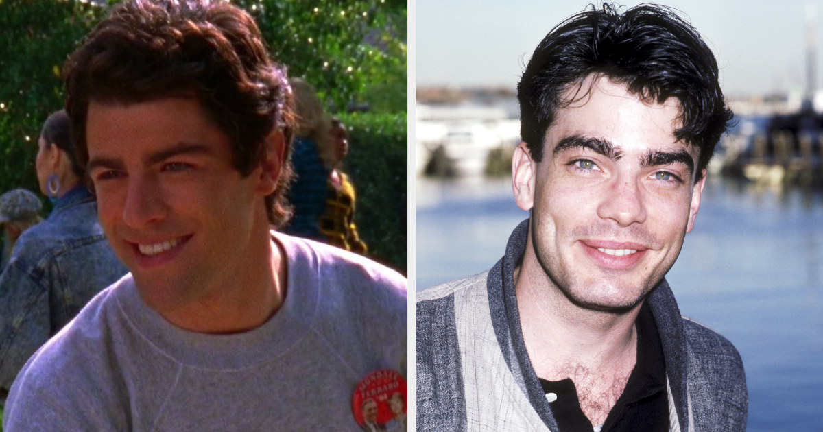 Side-by-side of Max Greenfield and young Peter Gallagher