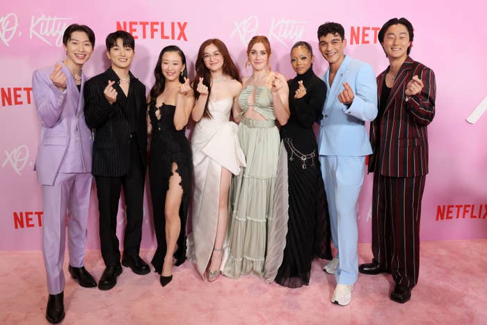 Sang Heon Lee, Minyeong Choi, Gia Kim, Anna Cathcart, Jocelyn Shelfo, Regan Aliyah, Anthony Keyvan, and Peter Thurnwald attend Netflix&#x27;s XO, Kitty Los Angeles Premiere at Netflix Tudum Theater on May 11, 2023 in Los Angeles, California.