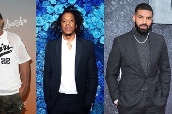 Merged photo of Timbaland, Jay Z and Drake.