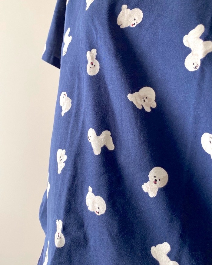 GU(ジーユー)のオススメのルームウェア「ラウンジセット(半袖&ショートパンツ)(ドッグ)OSB+EC」