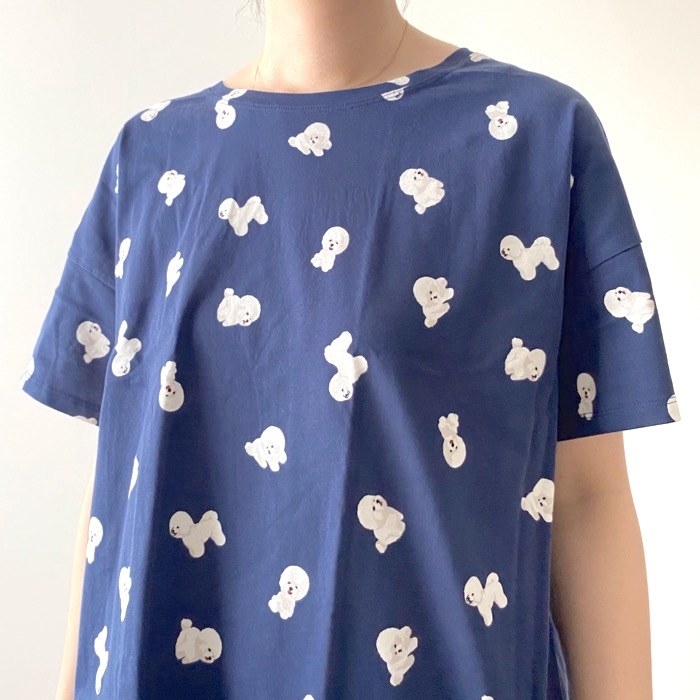 GU(ジーユー)のオススメのルームウェア「ラウンジセット(半袖&ショートパンツ)(ドッグ)OSB+EC」のコーディネート