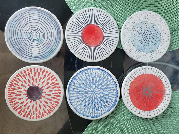 Reviewer&#x27;s photo of the coasters in the design Colorful Series
