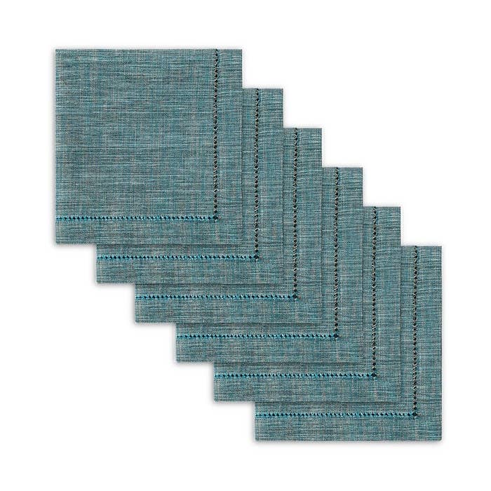 set of six blue linen napkins