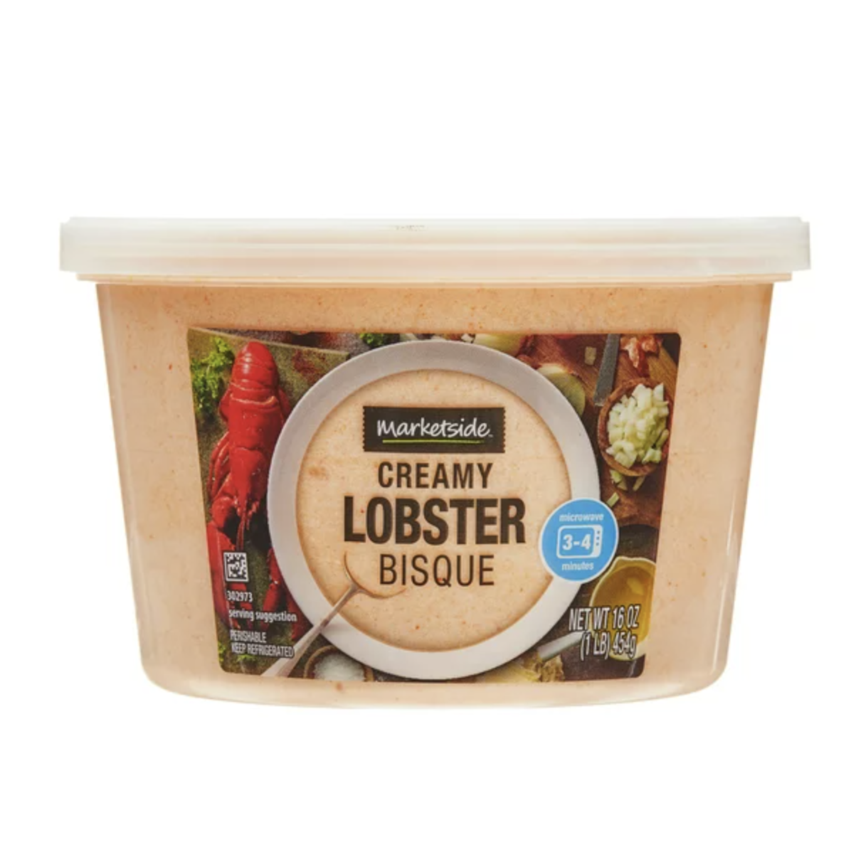 Creamy lobster bisque in microwave container