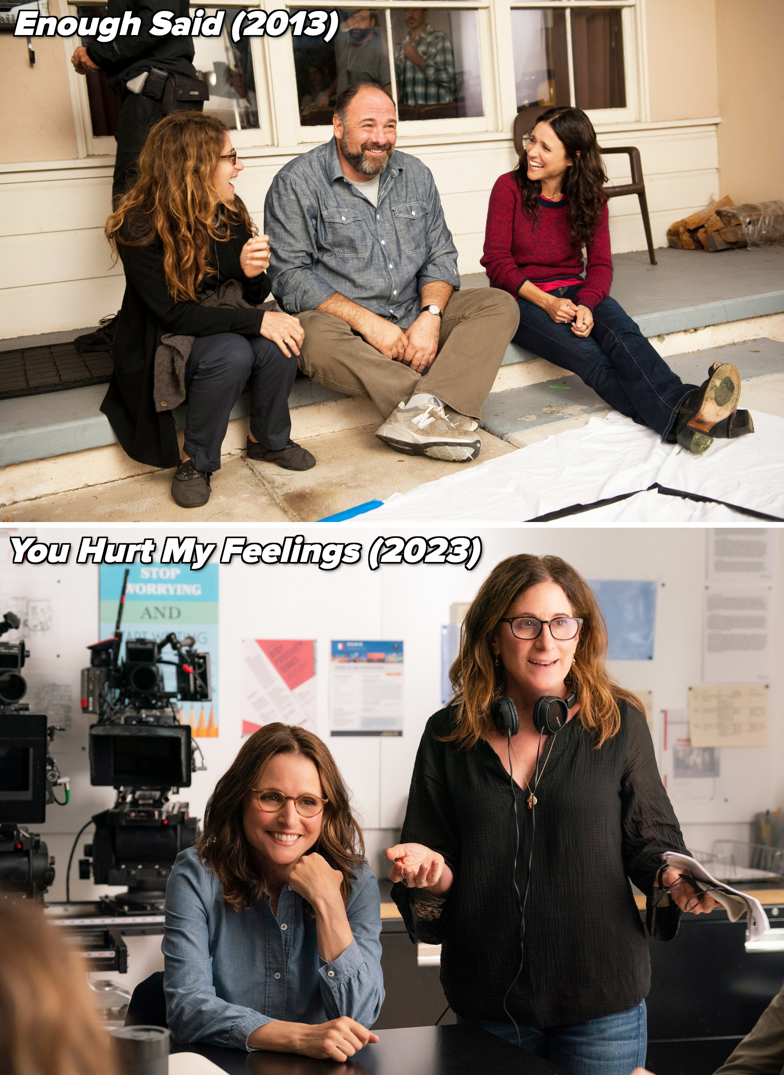 茱莉亚路易达孚和Nicole Holofcener on the sets of "Enough Said" and "You Hurt My Feelings"