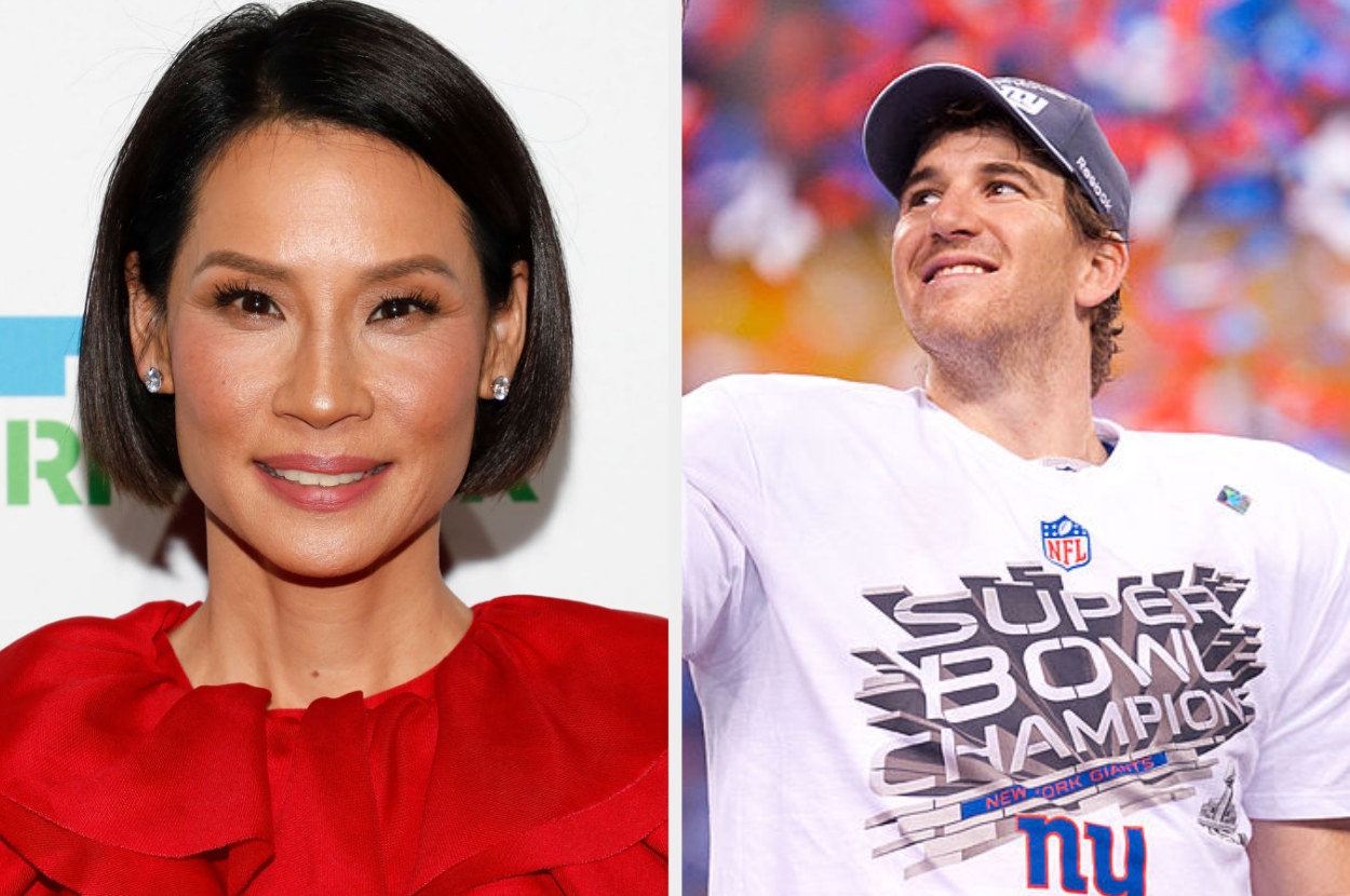 On the left: Actress Lucy Liu. On the right: Former football player Peyton Manning