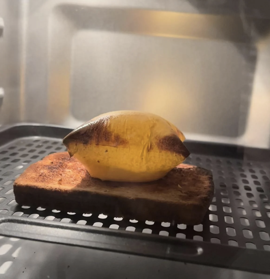 A cheese balloon on bread