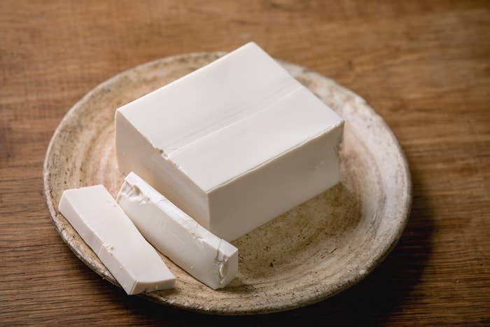 Silken tofu on a plate.