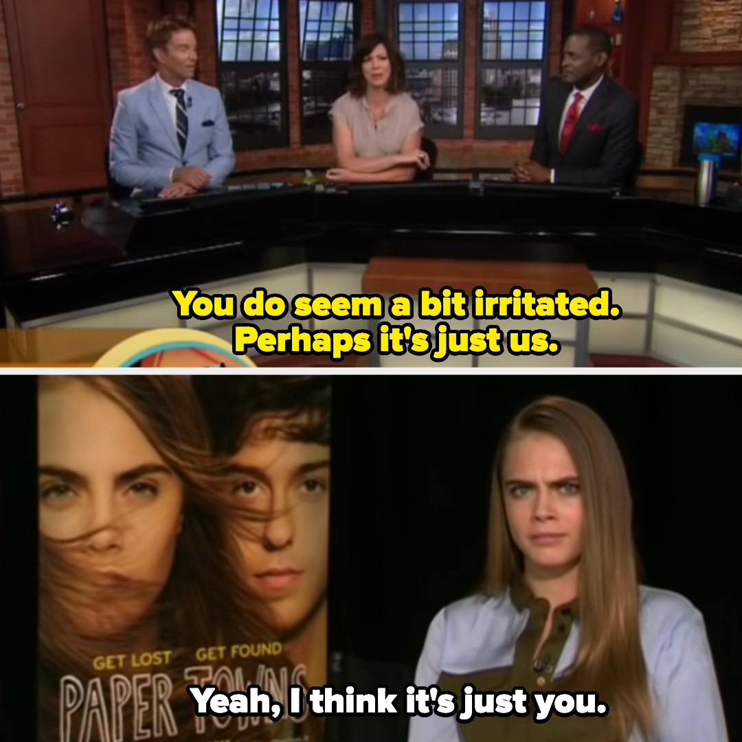 hosts saying that cara seems a bit irritated but maybe it&#x27;s just them and cara respondes, yeah i think it&#x27;s just you