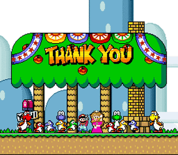 Mario characters jumping, waving and smiling