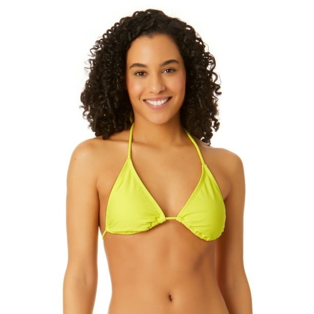 Model in yellow triangle bikini top