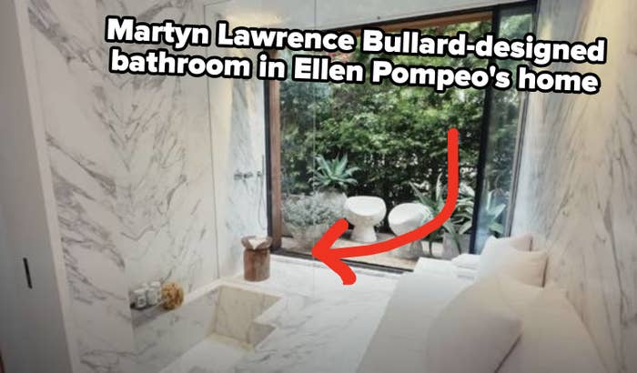 arrow pointing to an in-ground marble bathtub in Ellen Pompeo&#x27;s home