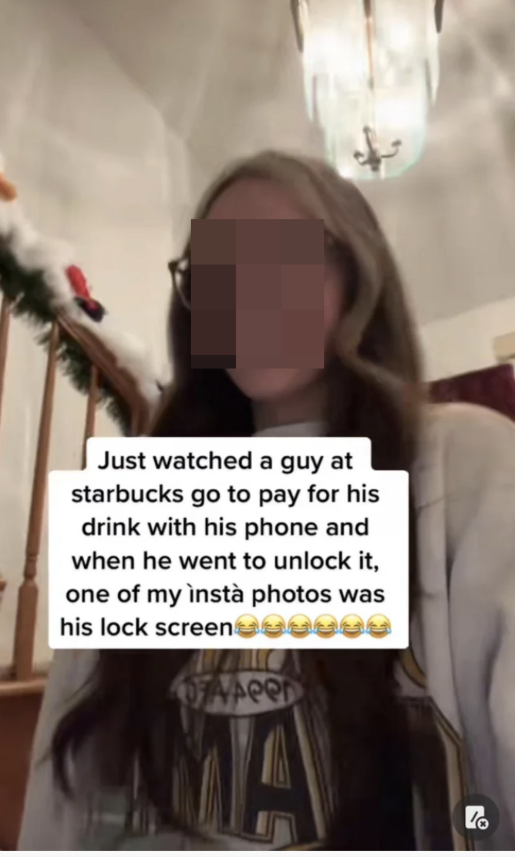 woman saying that when a guy nearby unlocked his phone a photo from her instagram was the lockscreen