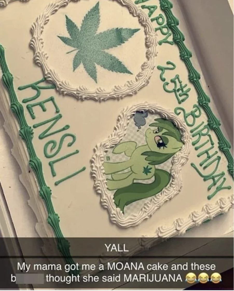 marijuana decorated birthday cake with a my little pony