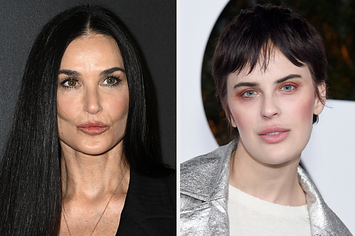 Demi Moore poses for a photo with her lips pouted vs Tallulah Willis poses on the red carpet